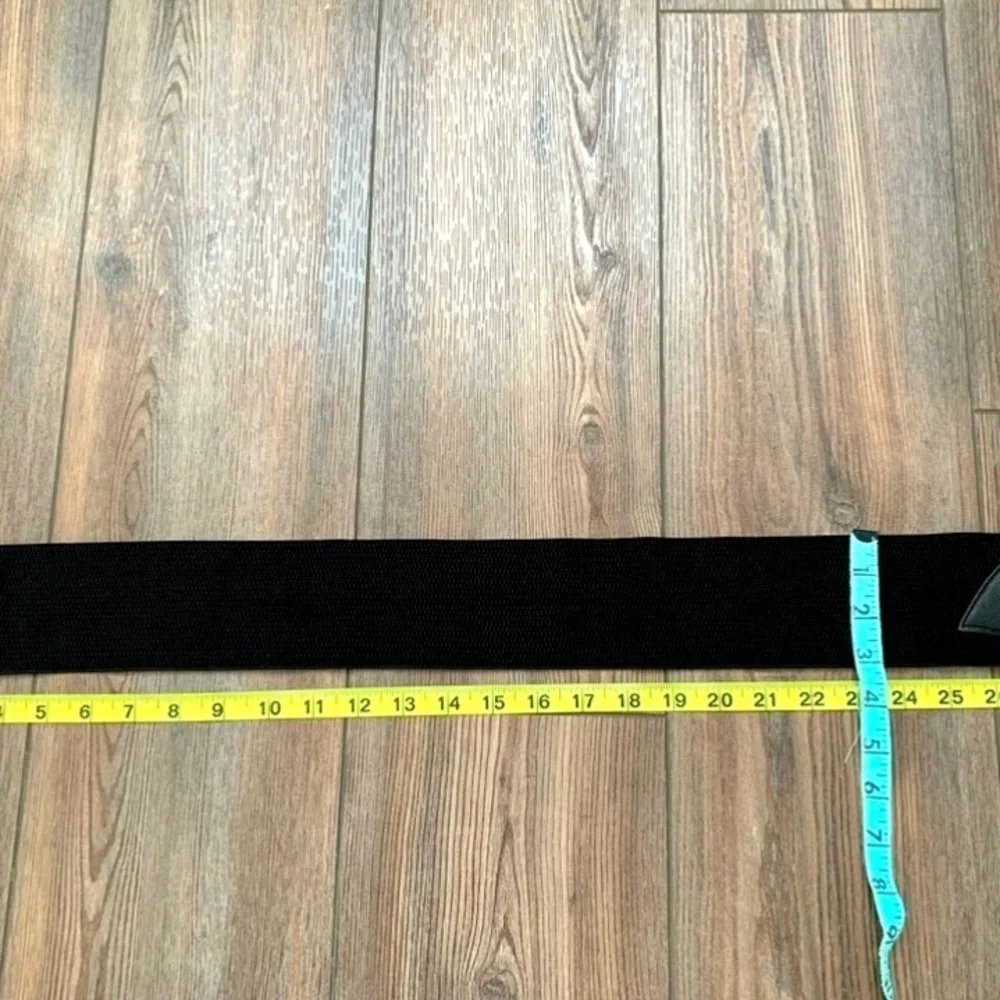 Stretch Timing Elegant Black Belt with Silver Floral Buckle